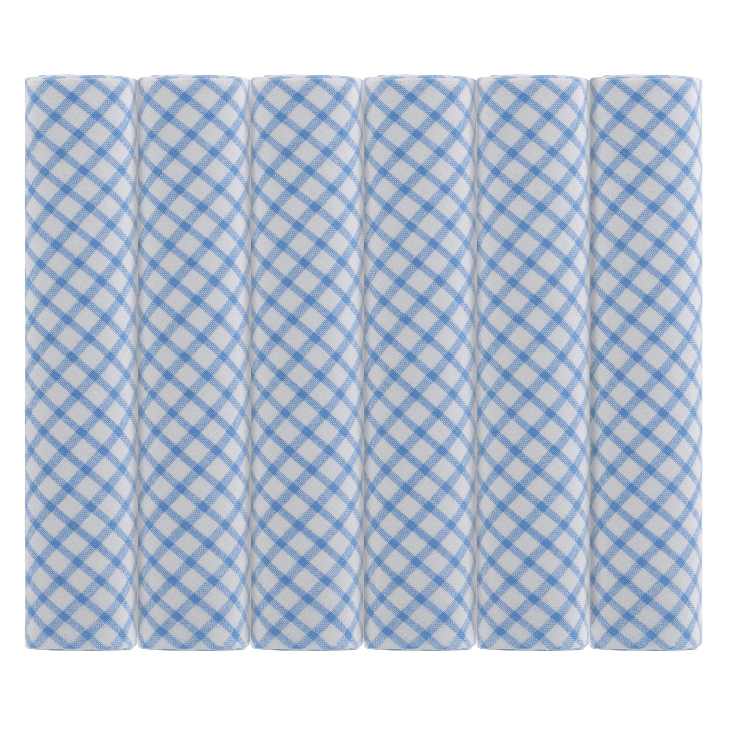 White and Blue Handkerchiefs Box of 6 Cotton Snall Checked Mens Hankies