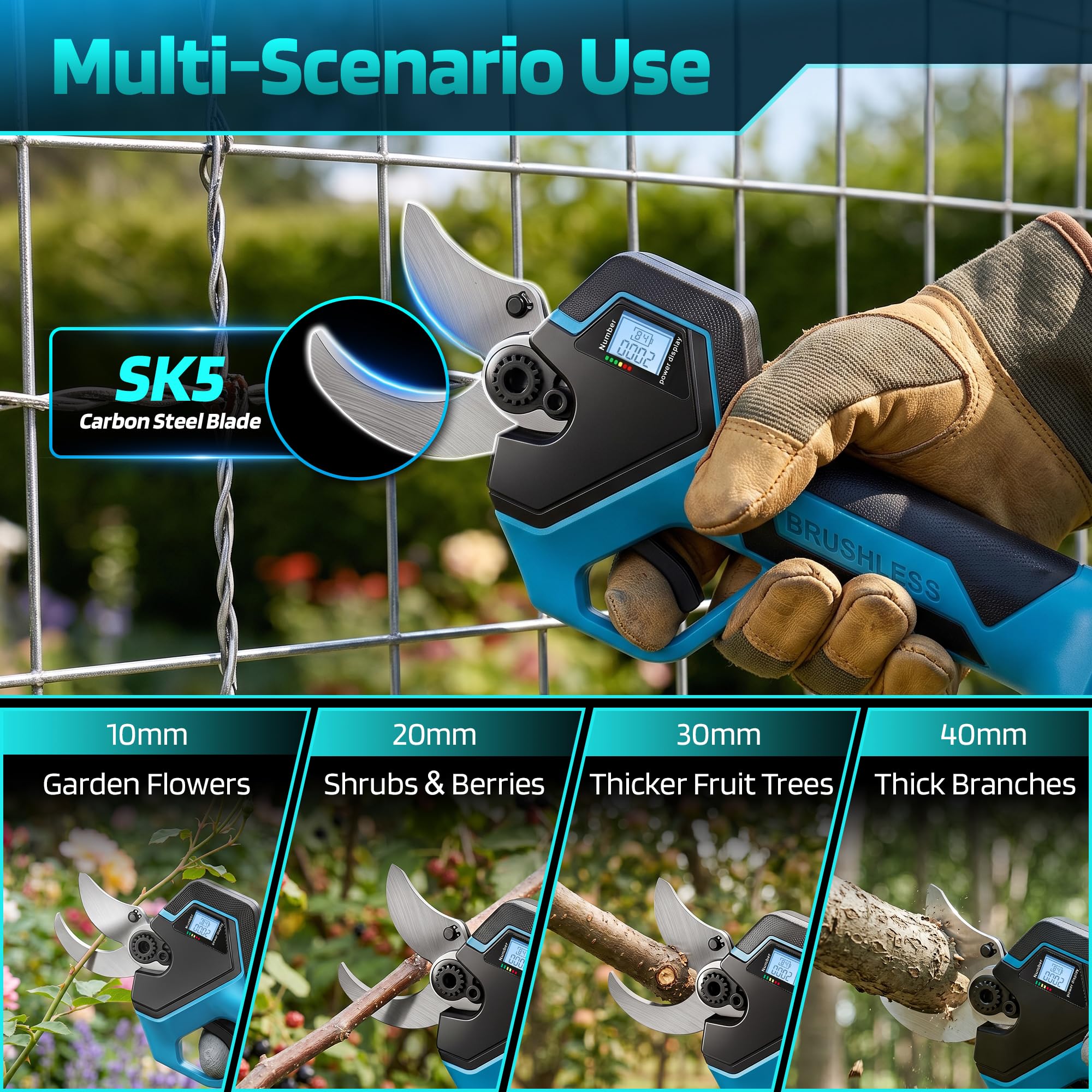 Sécateur Électrique Sans Fil 40mm avec Moteur Brushless 800W