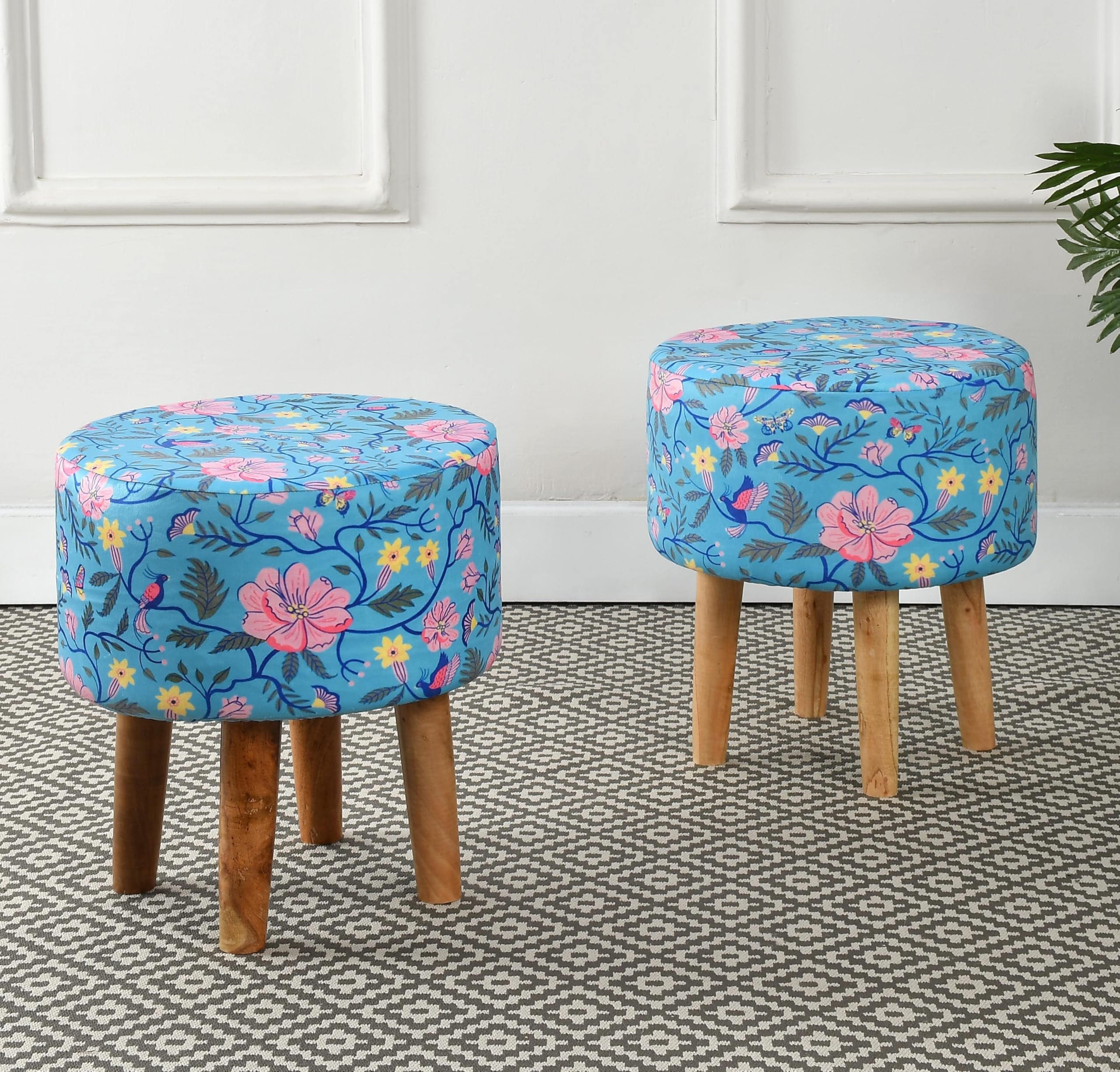 homeaccex puffy stool set of 2 ottoman for living room pouffes for sitting ottoman pouffes puffy stool dressing table stools footstool ottomans chair (16h*15b inch,blue)