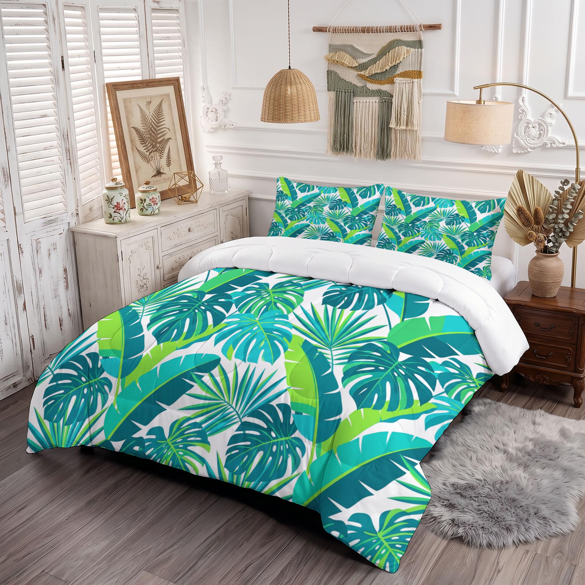 Copriletto Trapuntato Per Bambini Con Pioppi Piante Tropicali | Trapunta Matrimoniale Invernale, Blu, Piumone Caldo Morbido Foglia Di Banana Moderna Per Decorazione Camera Da Letto