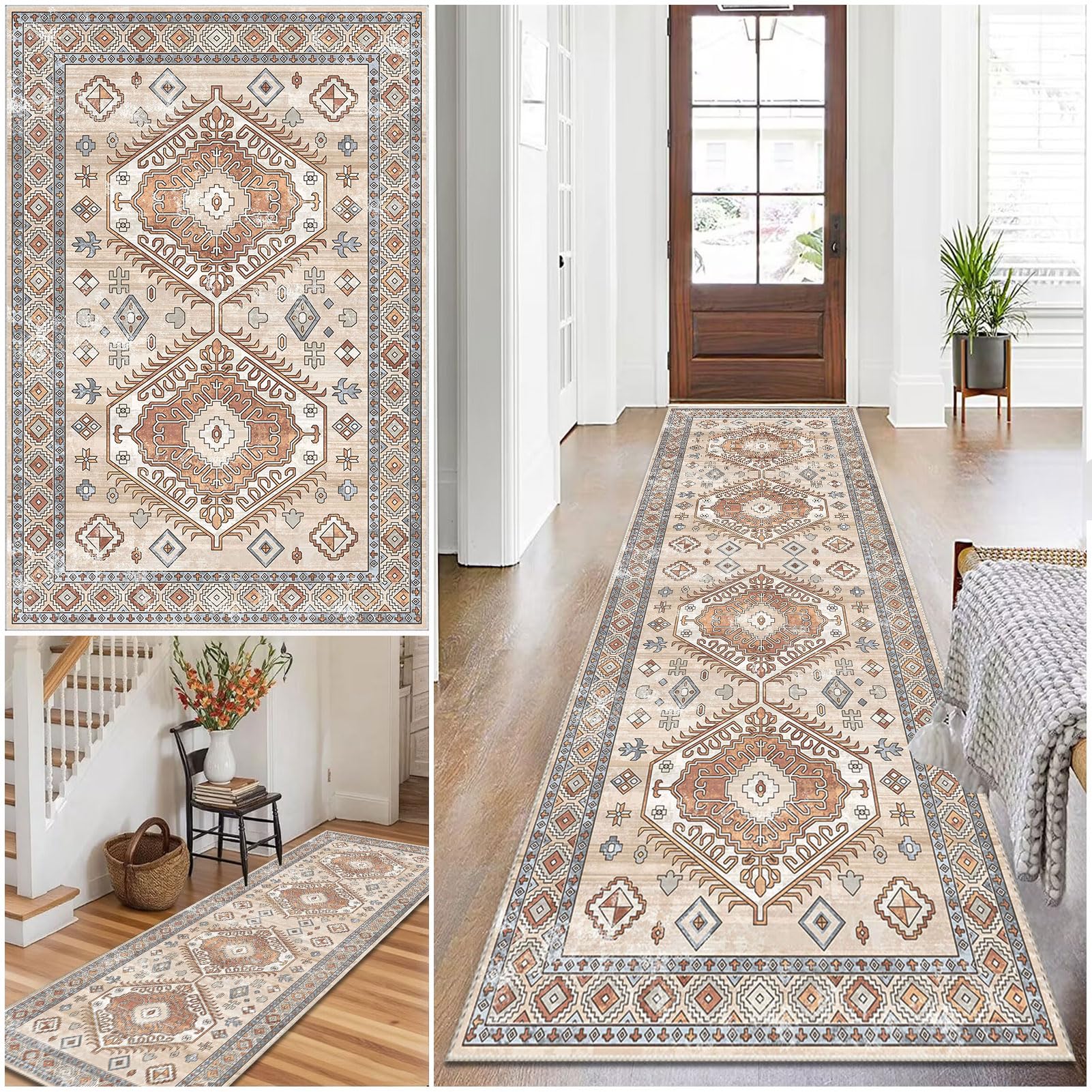 Qivstxug Long Runner Rug for Hallway, Washable Carpet Runner Rug for Kitchen, Non-Slip Extra Long Entryway Runner Rug, Long Hallway Hall Runner Narrow Rugs, 40 x 60 cm Laundry Bedroom Room Rug Runner