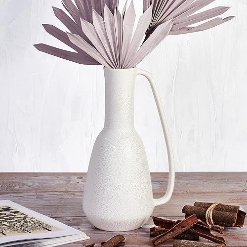 Miniatura 7 de BlossoME - Jarrón blanco de cerámica de 12 pulgadas de alto con asa, recipiente de cerámica esmaltada mate, cerámica rústica, decoración de mesa,