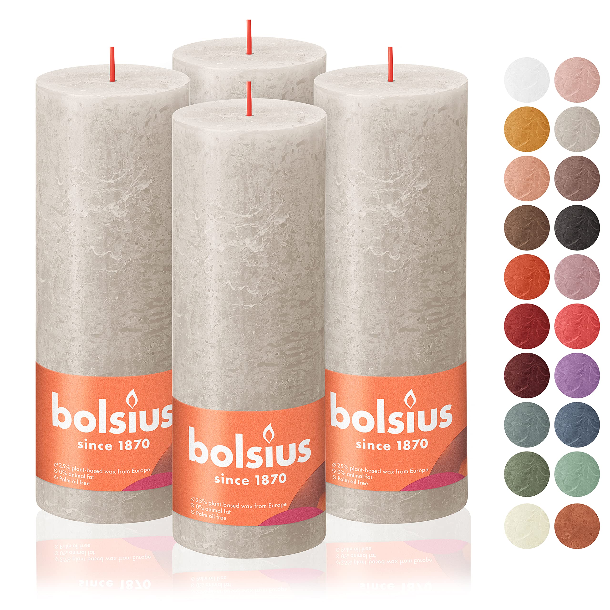 BOLSIUS 4 Pack Gray Rustic Pillar Candles - 2.75 X 7.5 Inches - Premium European Quality - Includes Natural Plant-Based Wax - Unscented Dripless Smokeless 85 Hour Party Dcor and Wedding Candles