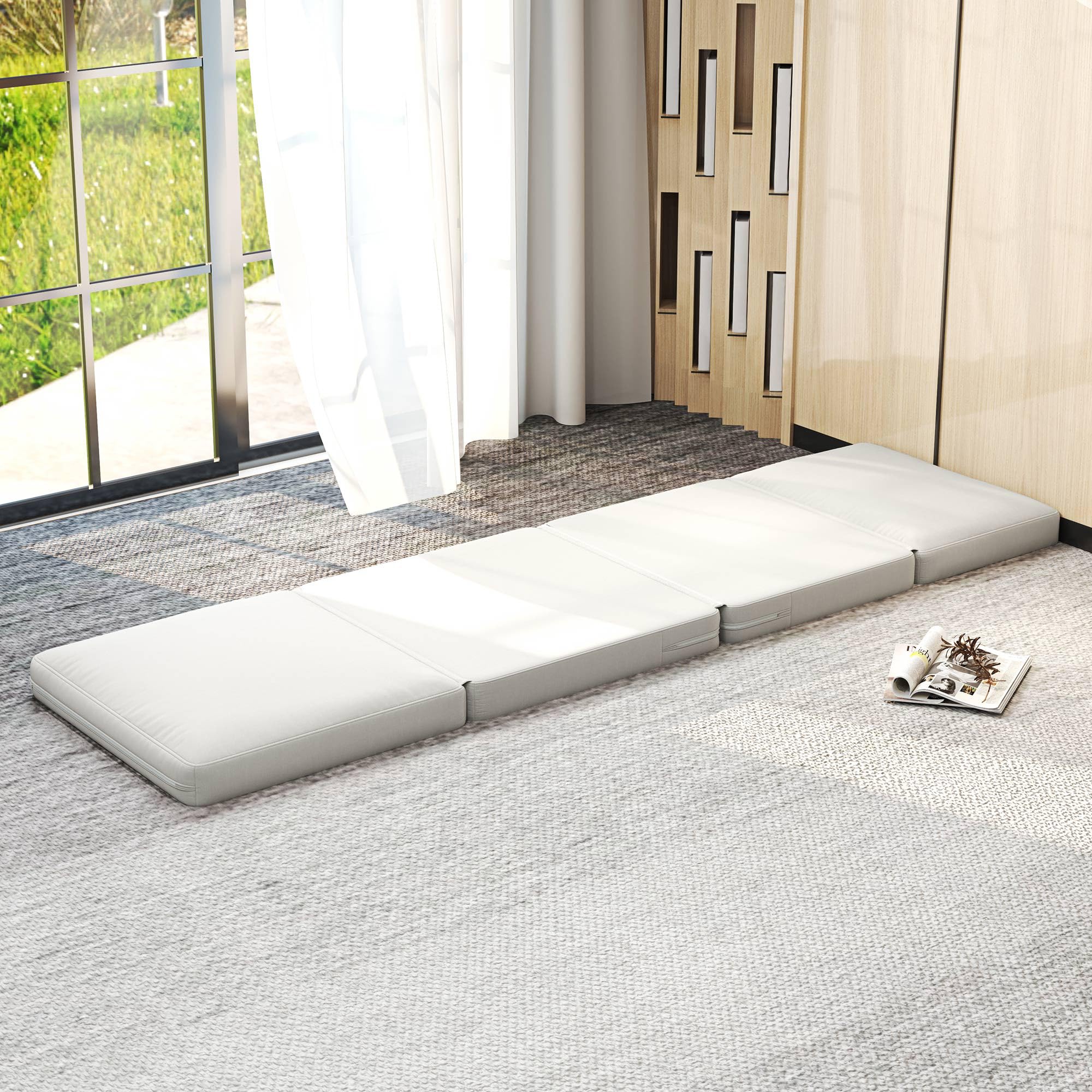 HOMCOM Canapé Convertible 1 Place en Velours Pliable Fauteuil Paresseux chauffeuse canapé-lit pour invités Salon, capacité 240 kg, 75 x 268 x 18 cm, crème