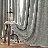 Vista 3 de Cortinas semitransparentes con textura de lino natural gris para sala de estar/dormitorio, con pestaña trasera, 2 paneles, 40 pulgadas de ancho x 84
