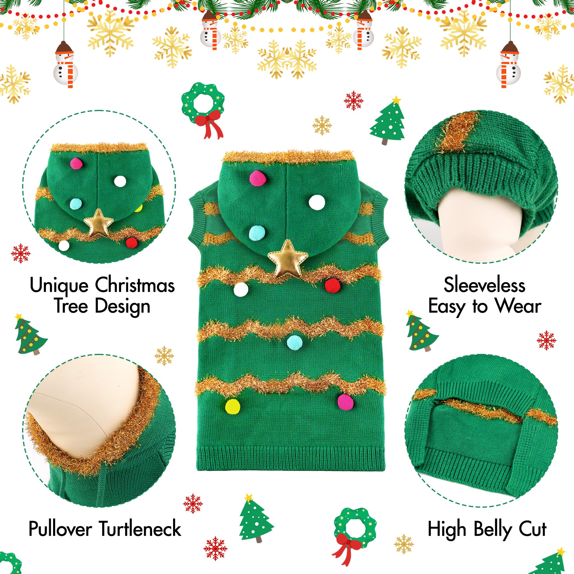 Hunde-Pullover mit Schneemann-Motiv, Weihnachtsbaum, Größe 3XL