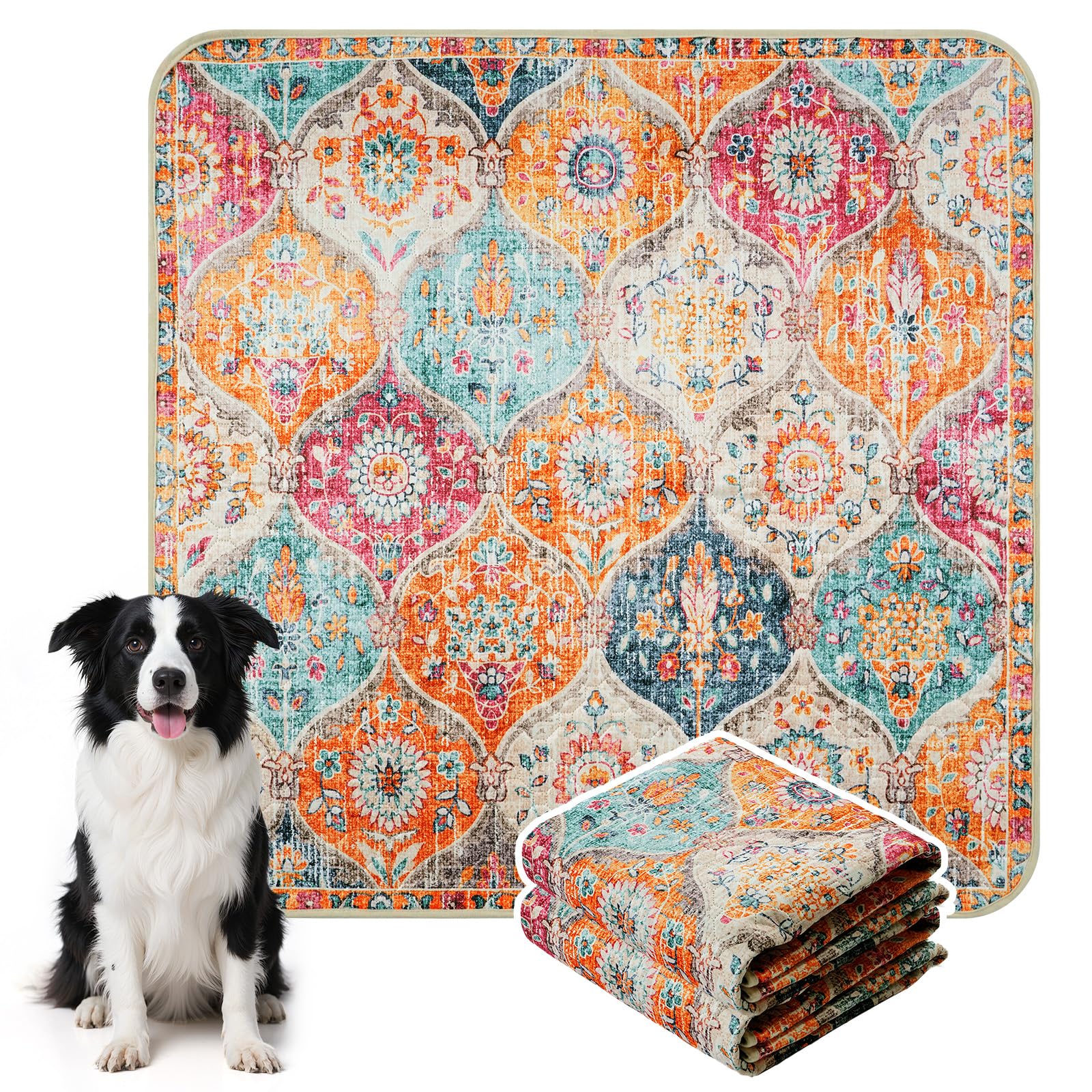 HAOCOO Washable Pee Pads for Dogs, (2 Pack) 3Ft x 3Ft Reusable Puppy Training Pads Super Absorbent Waterproof Whelping Pads,Orange Non-Slip Leakproof