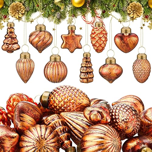 20 adornos de cristal retro vintage de Navidad a granel, mini adornos de bolas de vidrio antiguo de mercurio soplado a mano, decoración de bolas