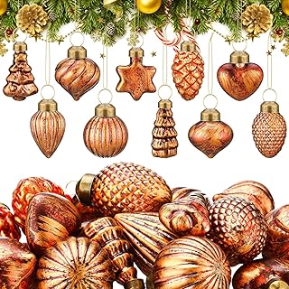20 Pcs Christmas Vintage Retro Glass Ornaments Bulk, Mini Antique Mercury Glass Ornaments for Christmas Tree Small Hand Blown Ball for Xmas Vintage Holiday Decoration (Copper)