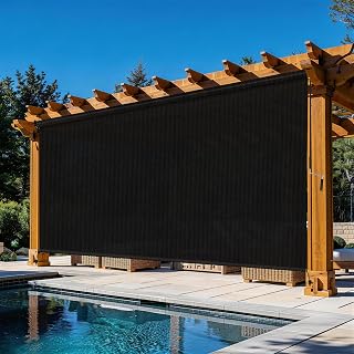 Outdoor Roller Shades for Patio 10'Wx8'H Black, 90% UV Block & Privacy Protection Outdoor Blinds, Cordless Porch Shades Outdoor Roll Up with Splicing Design 20-Min Install