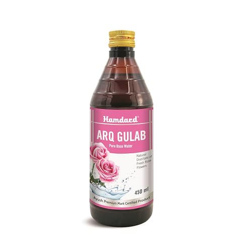 Image of Hamdard Arq Gulab Pure Rose Water, 450ML, Pack of 1 | Natural Steam Distilled from Fresh Roses, Edible, Alcohol-Free, Skin Toner, Eye Cleanser & Inner Wellness Support