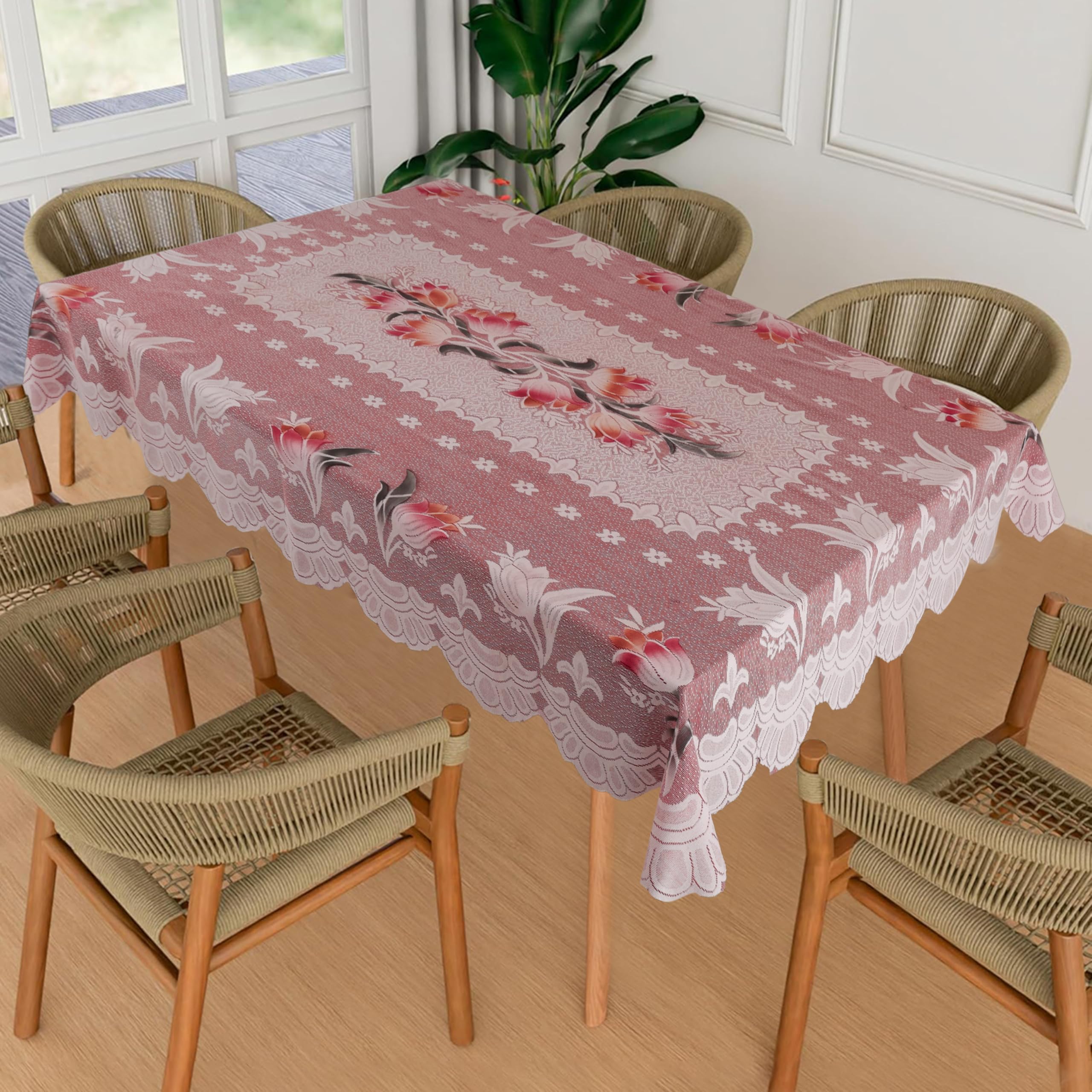 Homerz Premium 6 Seater Table Cloth, Soft Cotton Knitting Fabric (Spring-103, 54x78 inch- 6 Seater)