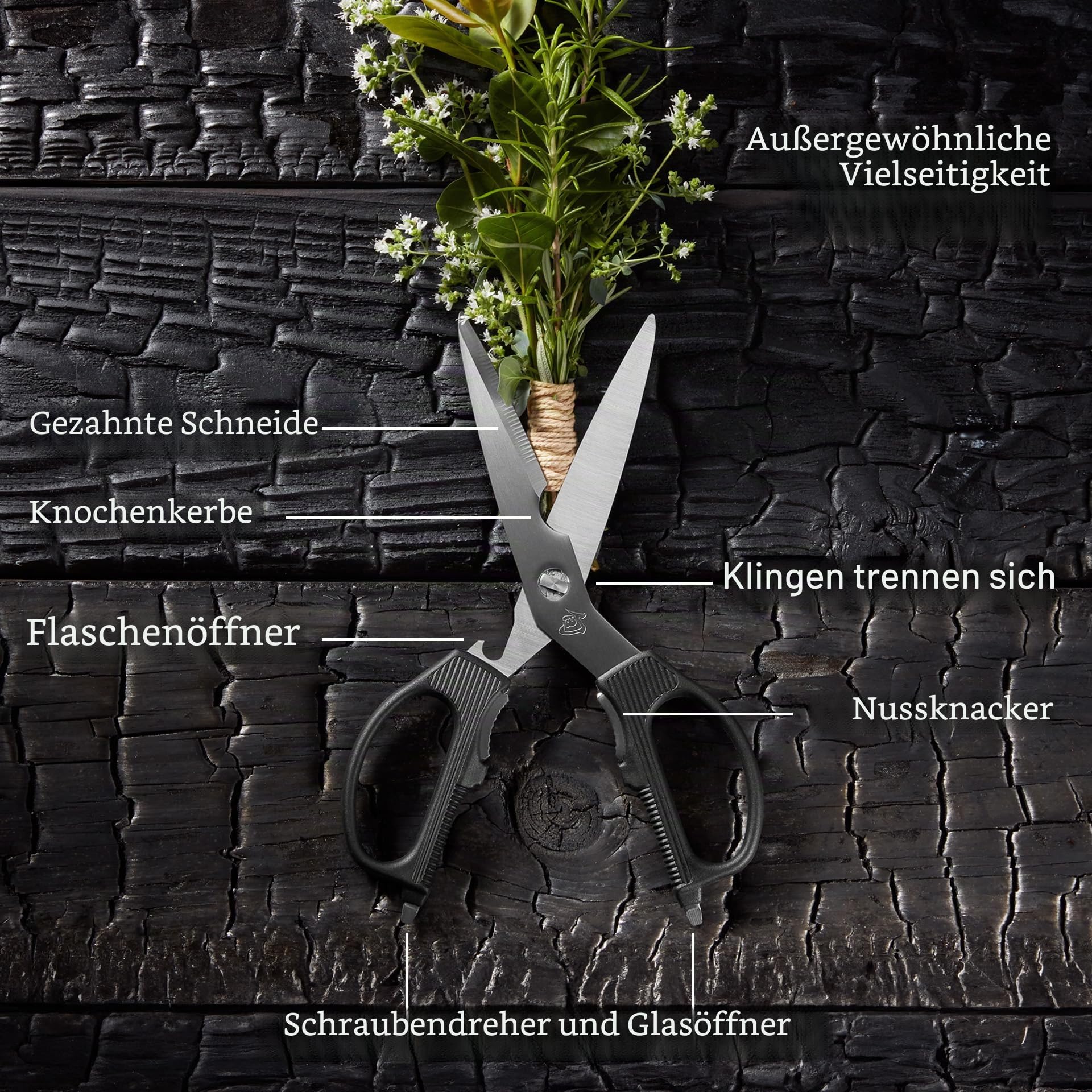 Shun Mehrzweck-Schere, Edelstahl-Küchenschere, DM7300, schwarz, 8,9 cm Klinge