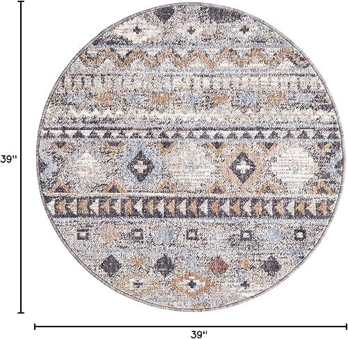 Miniatura 2 de Unique Loom Eco Southwestern Collection - Alfombra tubac (redonda de 3 pies 3 pulgadas x 3 pies 3 pulgadas, gris caquinegro)