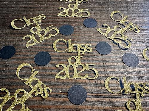 Miniatura 3 de Gold Class of 2025 Graduation Party Confetti with Black Circles