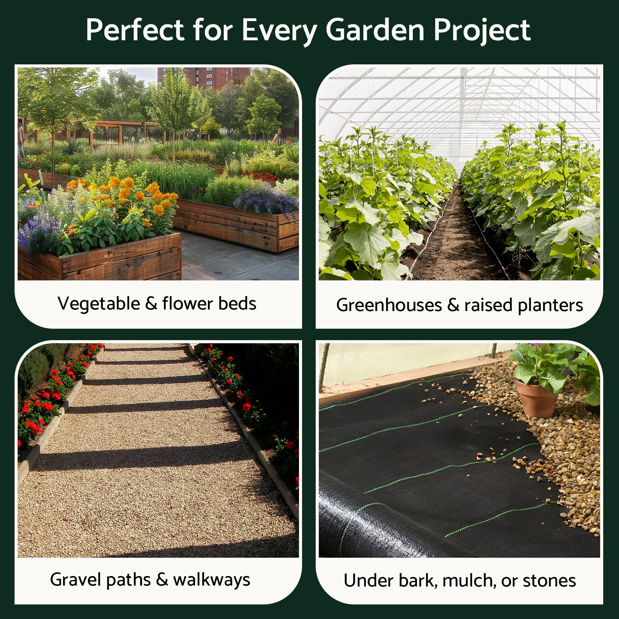 GARDENIX Włóknina przeciw chwastom z 50 kotwicami, 48 m² (3,2 m x 15 m) – przepuszczająca wodę 110 g/m² – czarna tkanina odporna na działanie promieni UV, folia chroniąca przed chwastami, tkanina