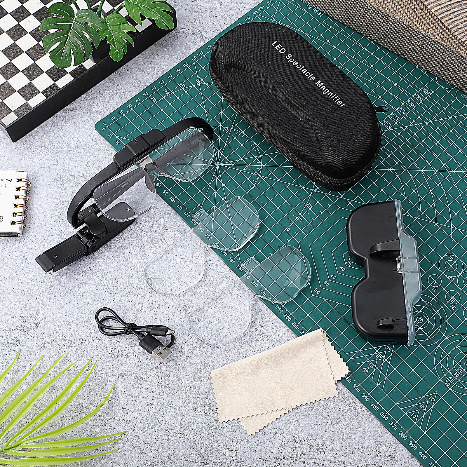 ULTECHNOVO Gafas Lupa Diseño Ligero Abs y Acrílico Manos Libres con Luz LED Recargable USB con Comodidad para Lectura, Reparación y Trabajos Detallados