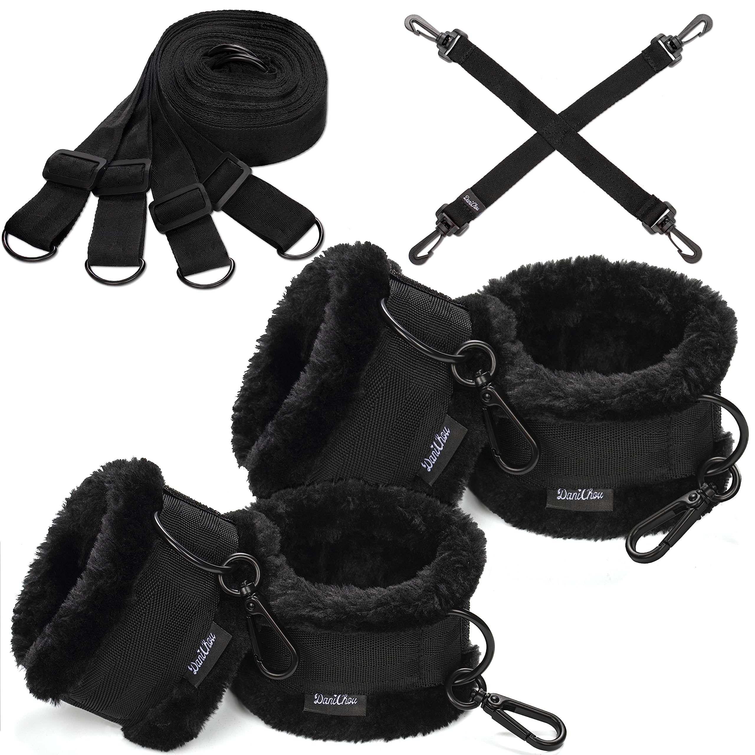 Sujeciones de cama DaniChou® Premium, extra felpa y mosquetón exclusivo, juego de ataduras y bondage, juguetes sexuales para cama, juego de bondage, juego BDSM para parejas, juego de juguetes