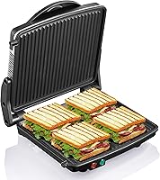 Yabano 1200W Panini Press Grill & 4-Slice Sandwich Maker - 11x9.8" Non-Stick Plates, 180° Open, Removable Drip Tray