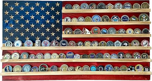 Flags of Valor Soporte para monedas de desafío de madera con bandera estadounidense, tamaño mediano, 36 x 19.5 pulgadas, fabricado en los Estados