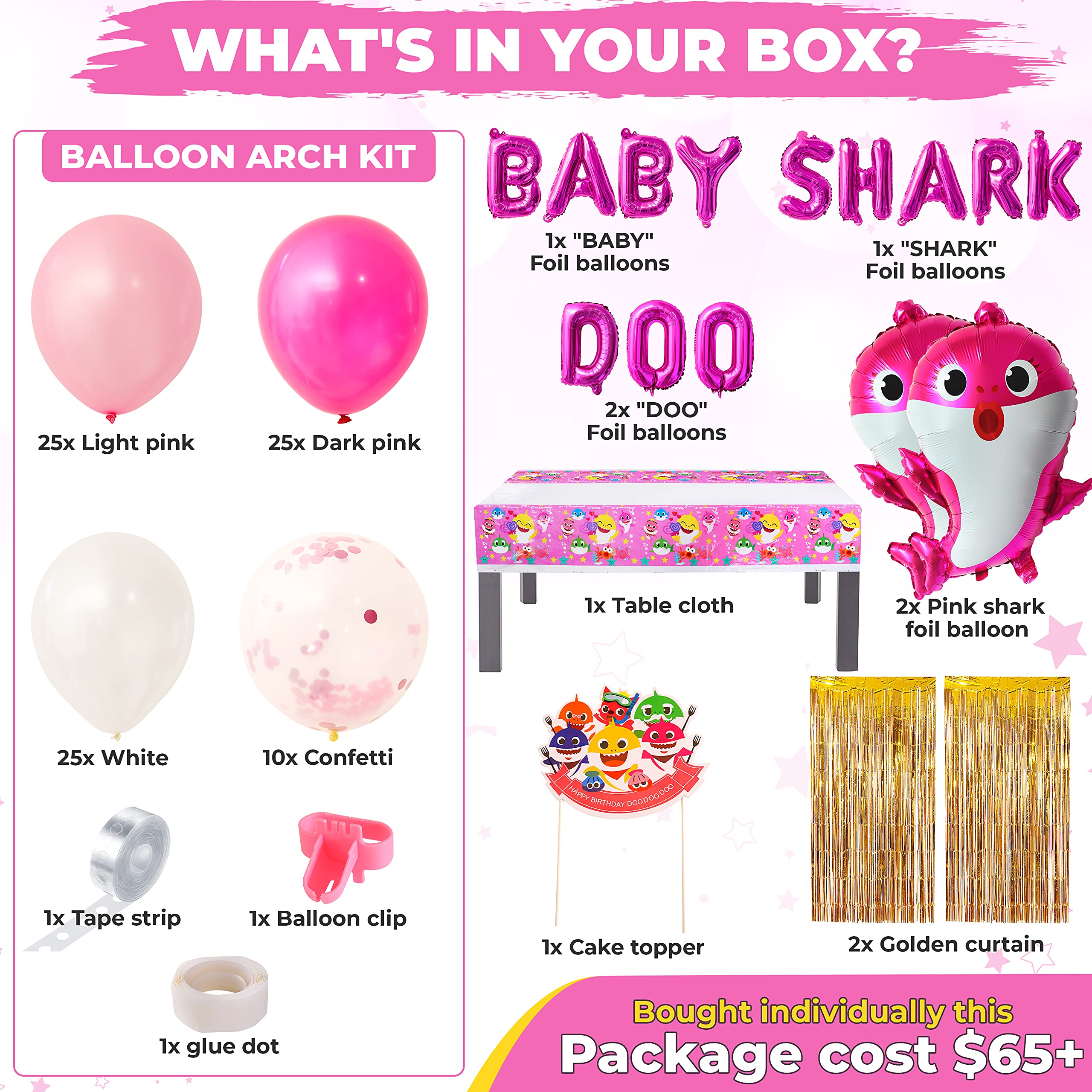 Pink Baby Shark Balloon Garland Arch Birthday Party Decoration Kit for