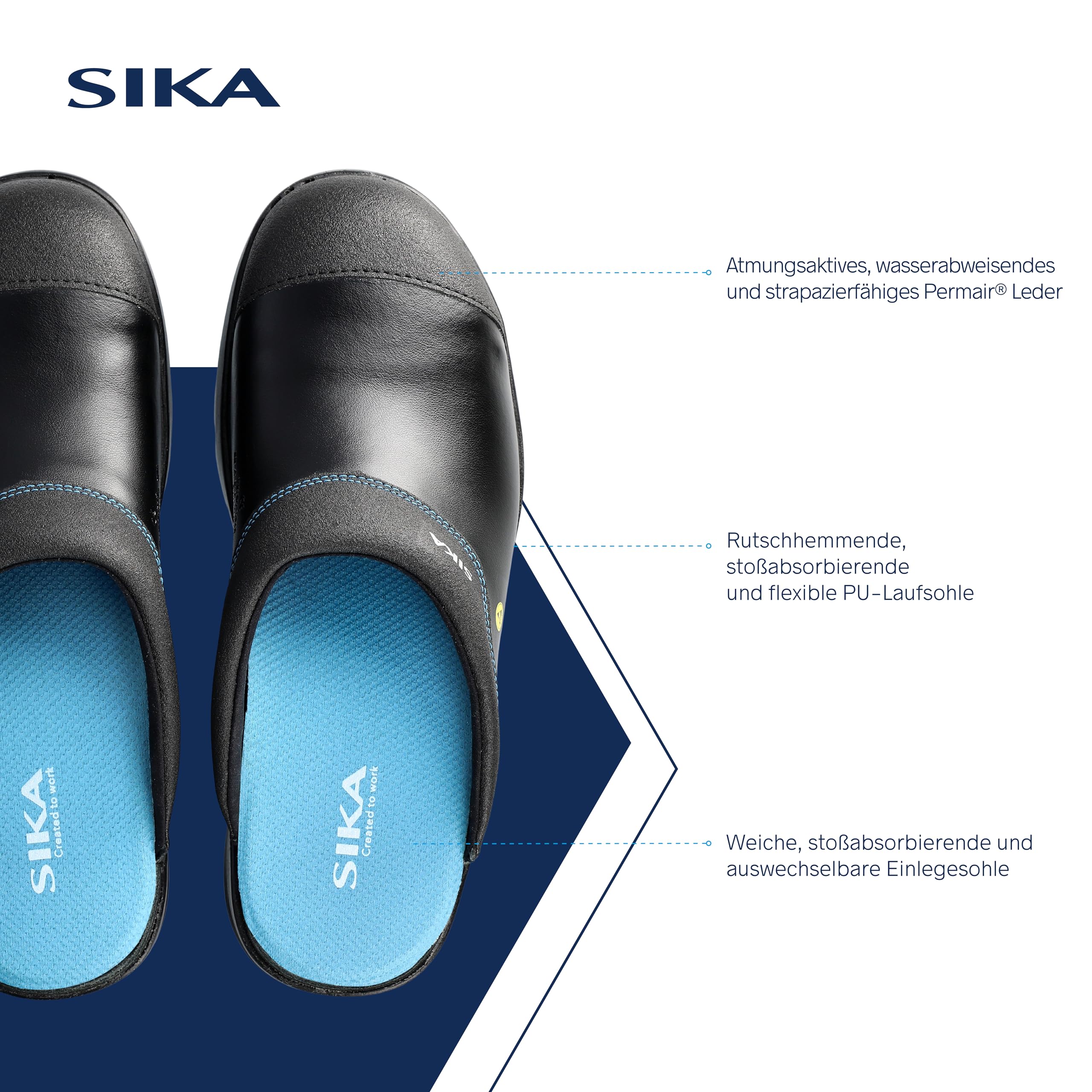SIKA Unisex Flex Offene Clogs, rutschfeste PU-Laufsohle, Leichter Arbeitsclog, Permair-Leder, weich gepolsterte Innensohle Clog für Landwirtschaft, Bauwesen, Lebensmittelindustrie und Lagerhaltung