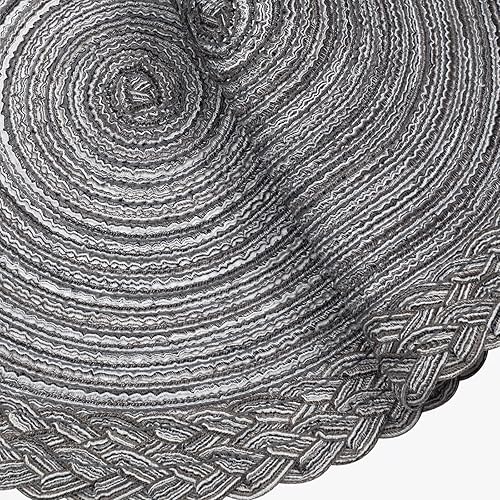 Miniatura 5 de SHACOS Juego de 6 manteles individuales redondos tejidos de 15 pulgadas, borde trenzado, lavables, de algodón y poliéster, color gris