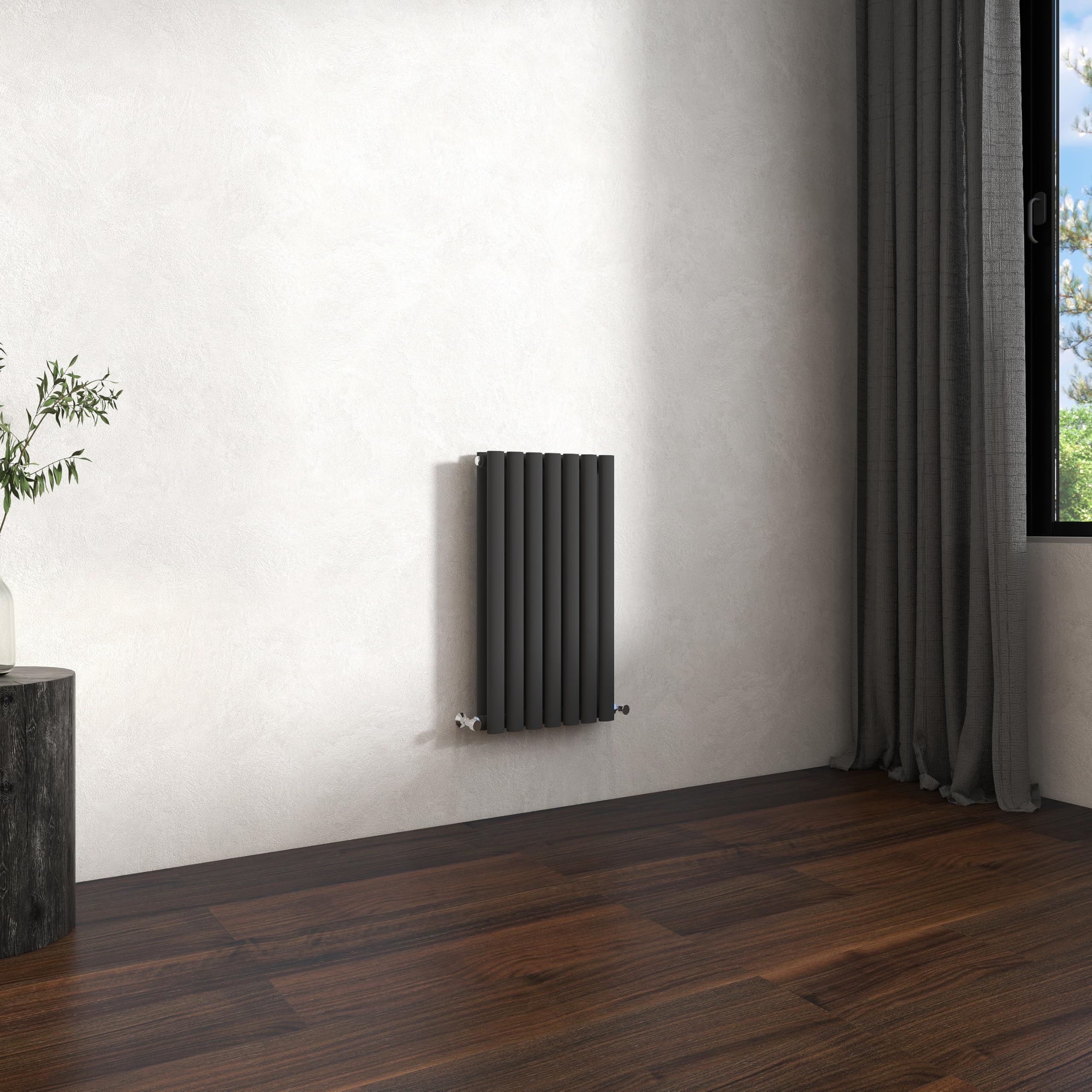 Traditional Horizontal Oval Column Radiator, 600x413mm Anthracite Modern Heating Radiators, Double Panel Wall Mounted Heater Rads, Perfect for UK Hallway, Living Room Central Heating, Grey Radiator