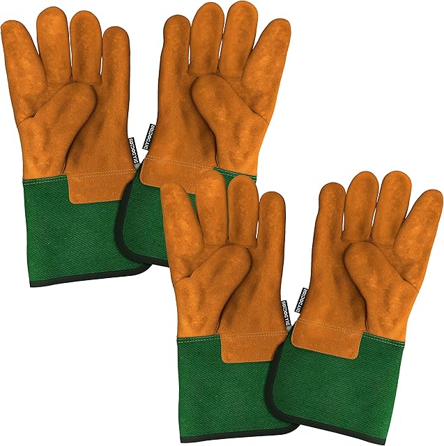 DIY Doctor - Unisex Leather Heavy Duty Gardening Gloves for Men or Gardening Gloves for Women-Leather Work Gloves - Thick Gardening Gloves Ladies - Garden Gloves for Women- One Size Fits All (2x Pair)