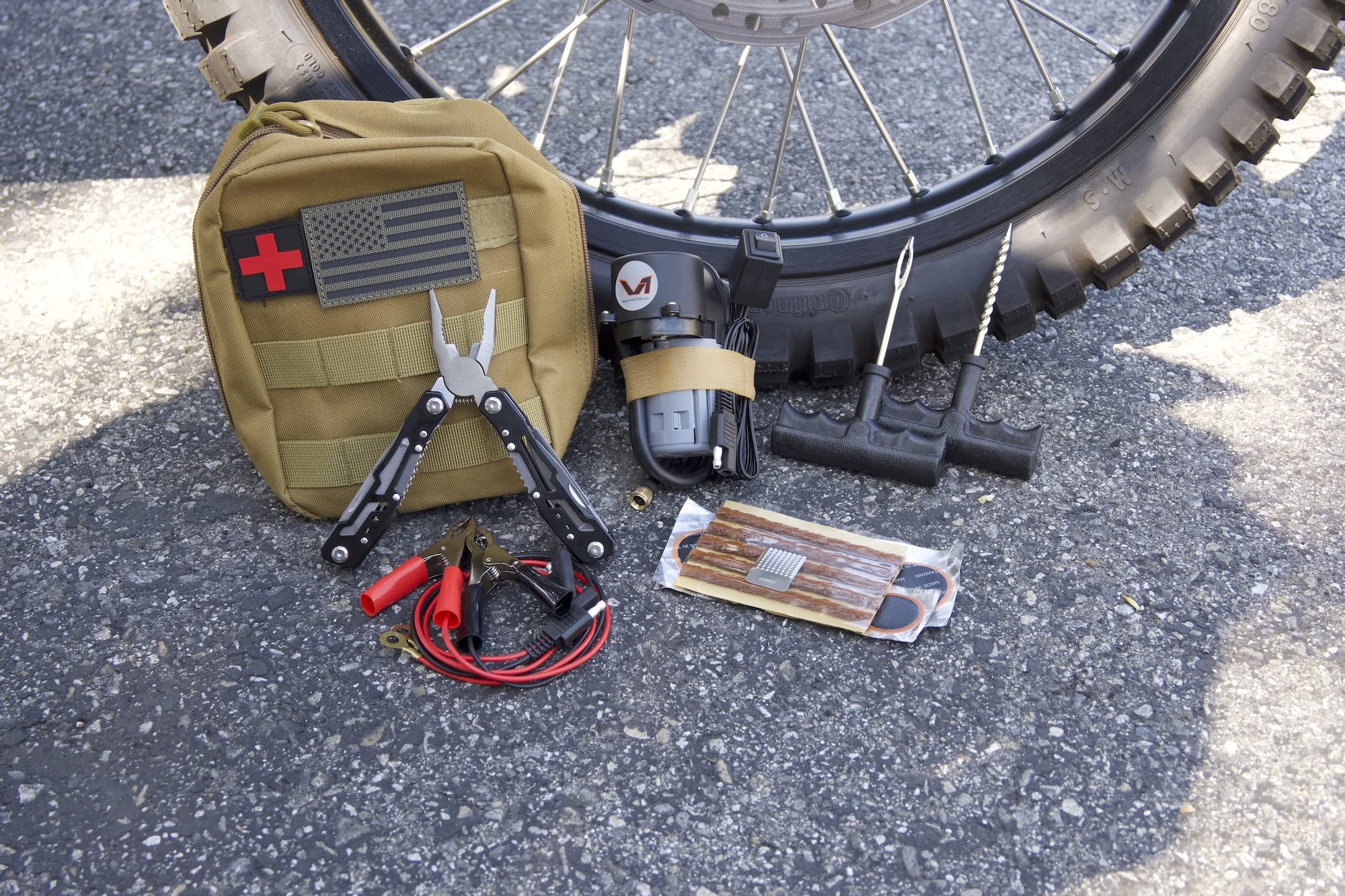 Kit de reparación de neumáticos de Tubo sin cámara para Motocicleta, ATV, UTV con Mini compresor de Aire
