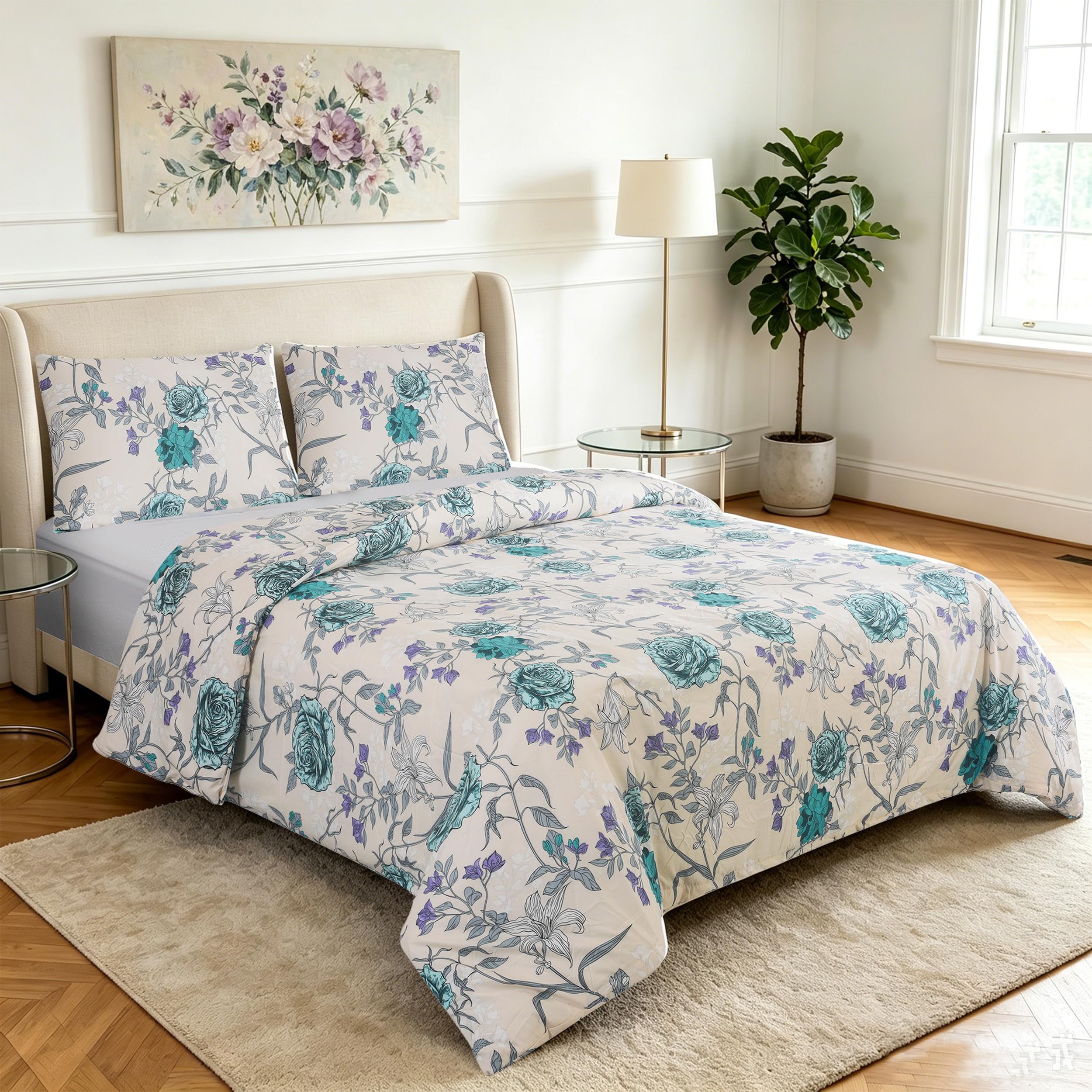 CHARKHAH 3 Piece Reversible Floral Double Duvet Cover Set including 2 Pillowcases - Image 2