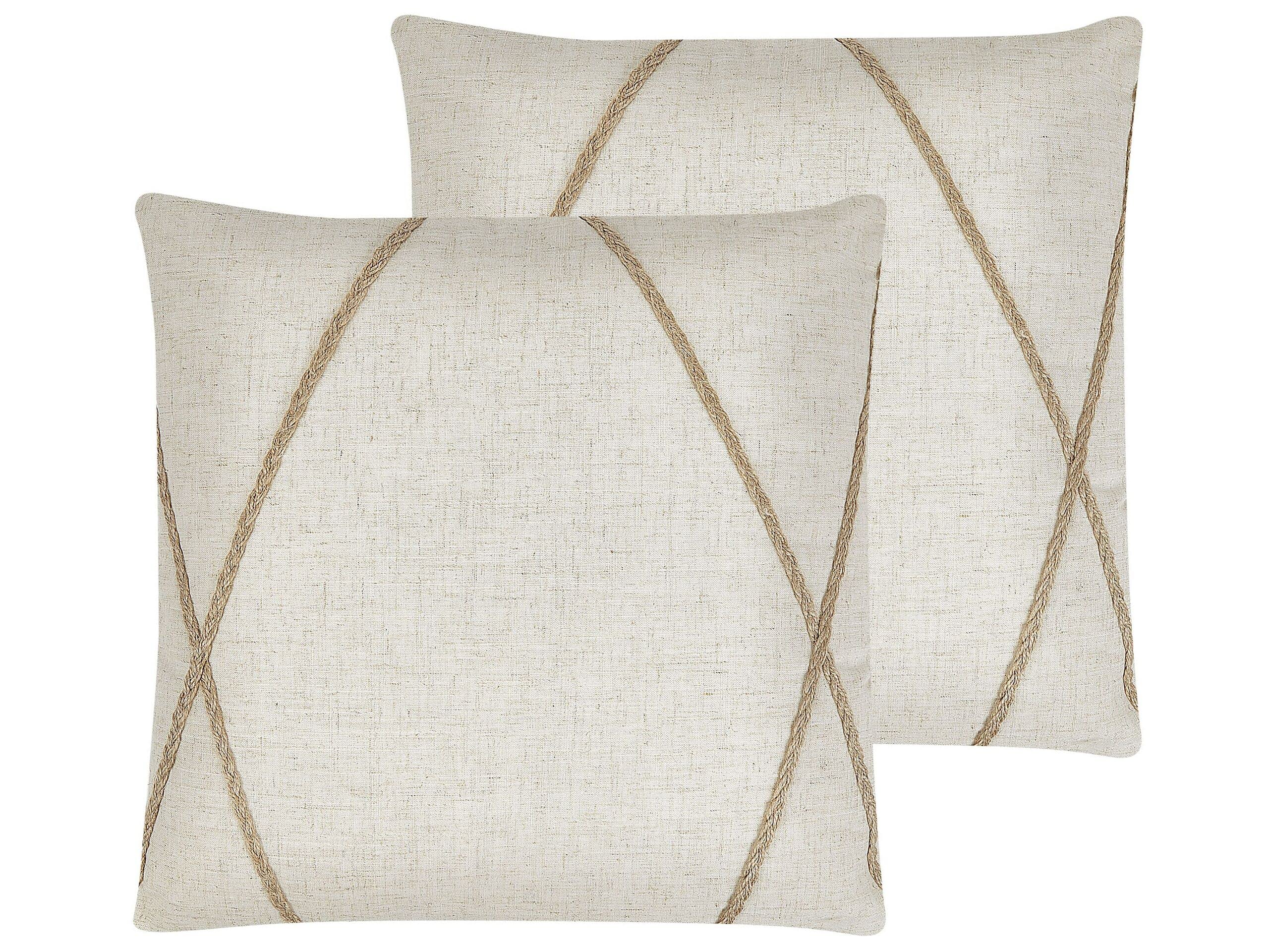 Conjunto de 2 cojines decorativos yute beige patrón geométrico 45 x 45 cm fundas extraíbles cierre de cremallera estilo boho moderno Licuala
