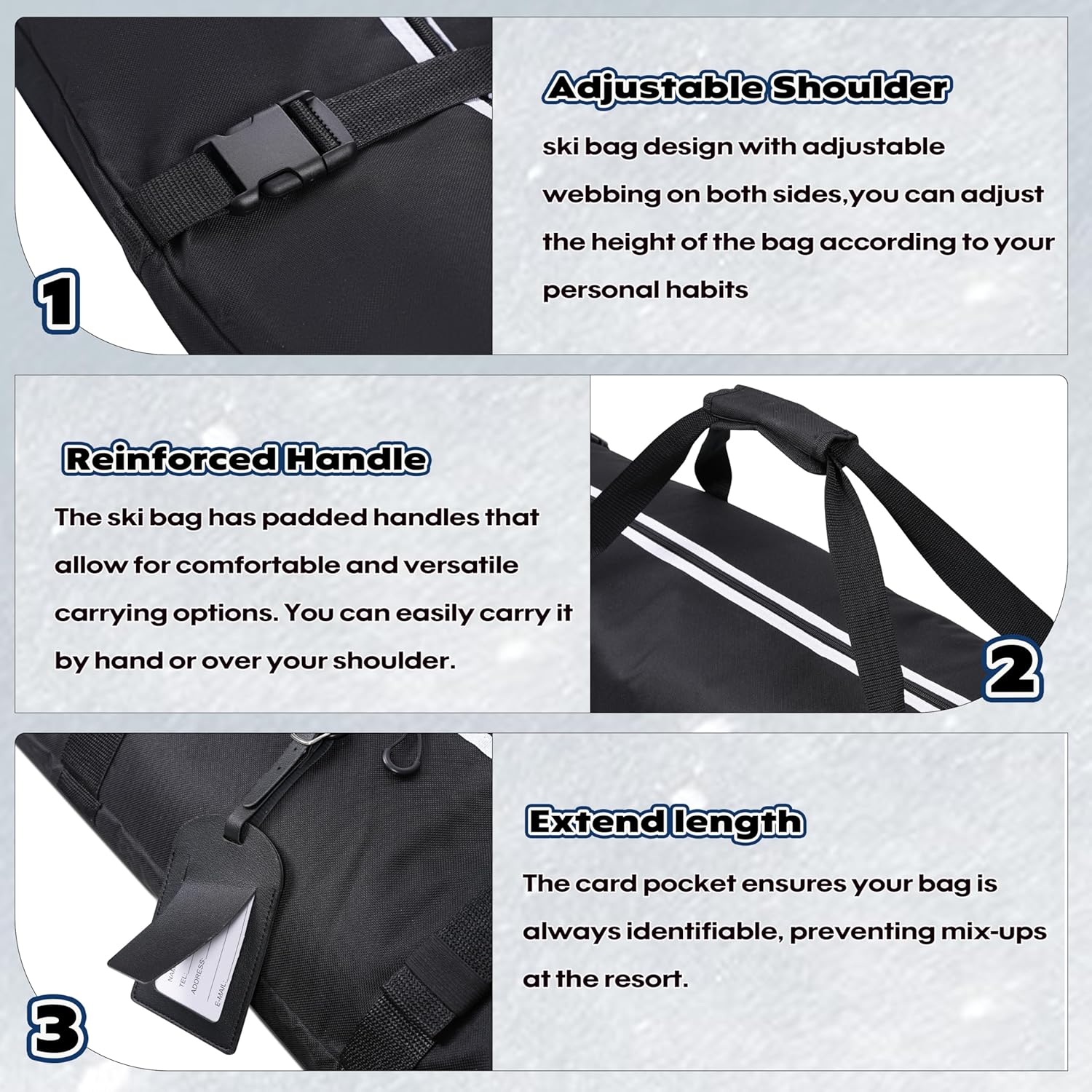 Hikeen Ski Bag for Air Travel,Full Padded Ski Bag Protection, Waterproof Reinforced Ski Travel Bag Fits for Skis Up to 215 CM, Perfect for Skiing, Storage and Transport