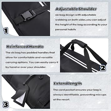 Hikeen Ski Bag for Air Travel,Full Padded Ski Bag Protection, Waterproof Reinforced Ski Travel Bag Fits for Skis Up to 215 CM, Perfect for Skiing, Storage and Transport