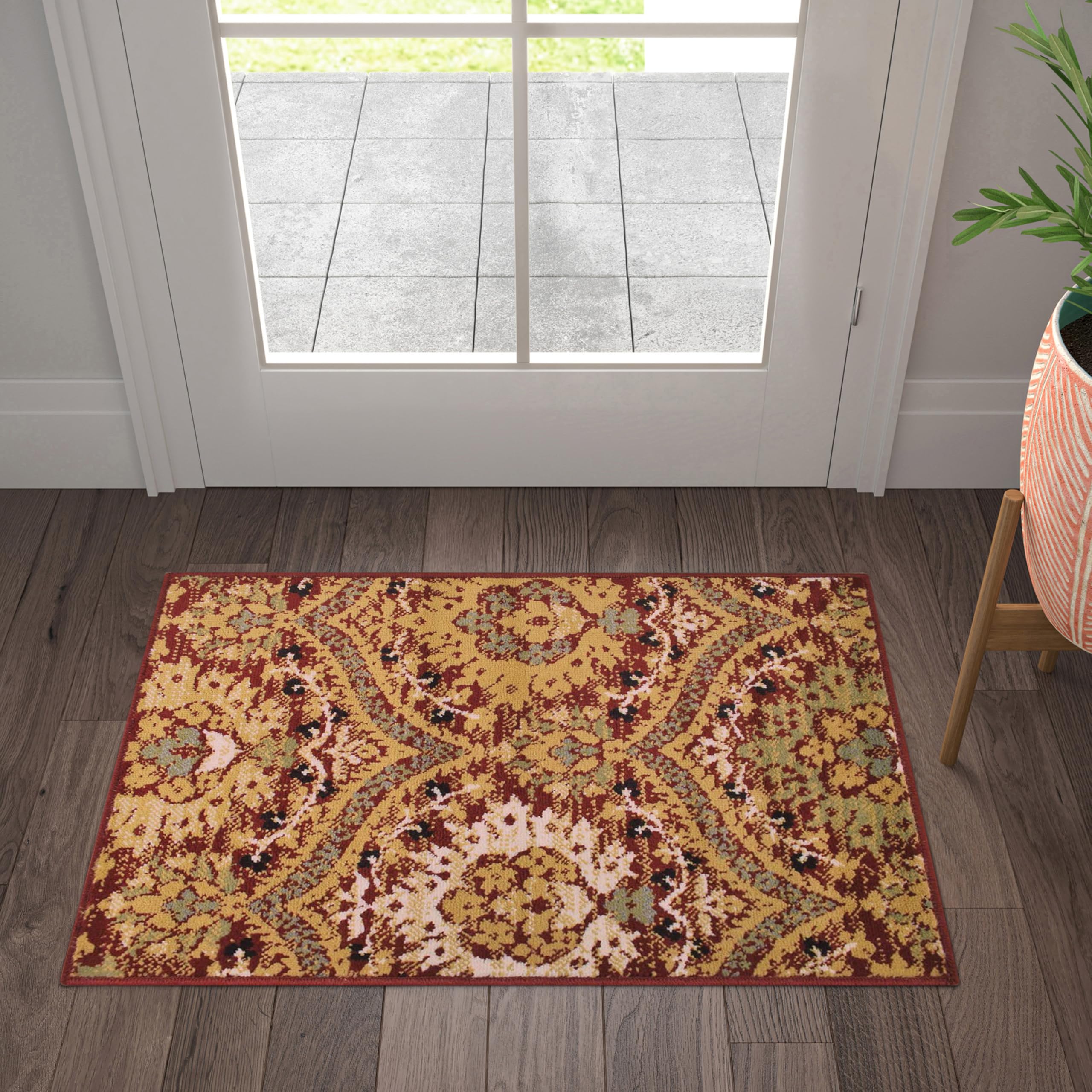Tapis d'intérieur floral vintage 0,6 x 0,9 m avec revers en jute Augusta