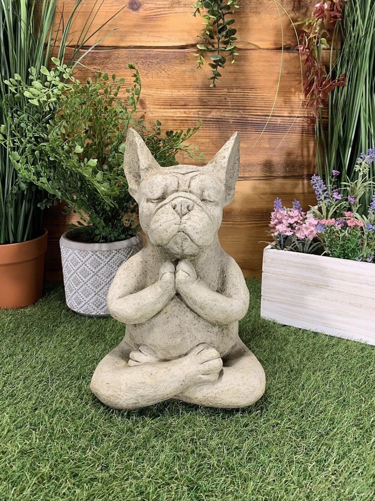 STONE GARDEN MEDITATING SITTING FRENCH BULLDOG/FRENCHIE DOG ORNAMENT STATUE