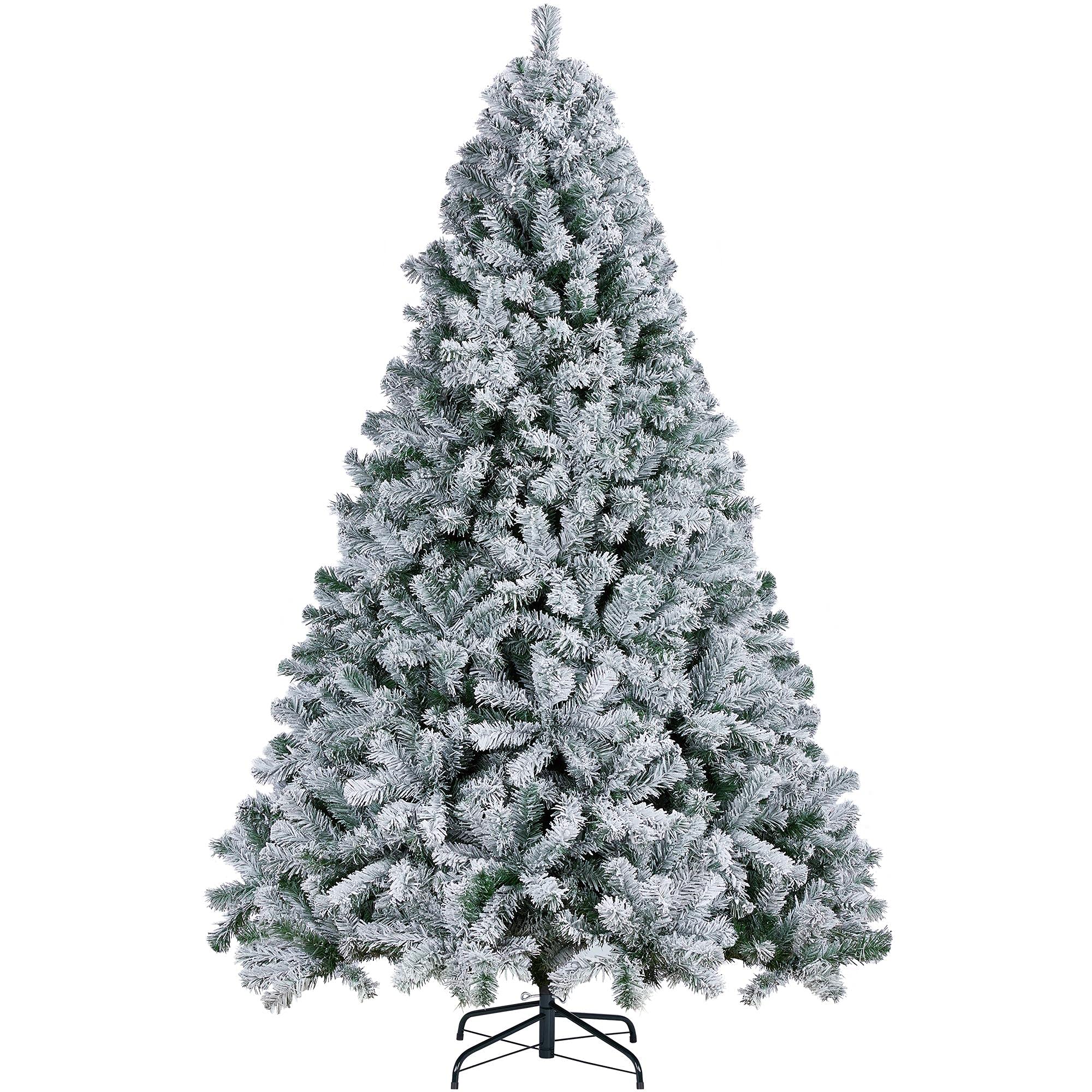 Yaheetech 7.5ft Snow Flocked Artificial Tree, Foldable Stand, Green & White — image 1