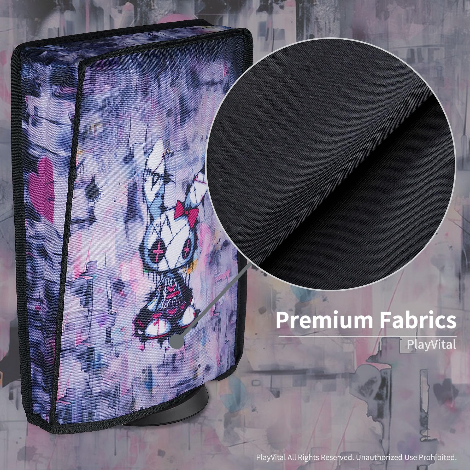 playvital Housse Anti-Poussière pour ps5 Accessoire Protection,Dust Cover pour ps5 Standard & Digital Console Cache-Poussière Nylon-Vertical,Lapin Punk Mignon - 4