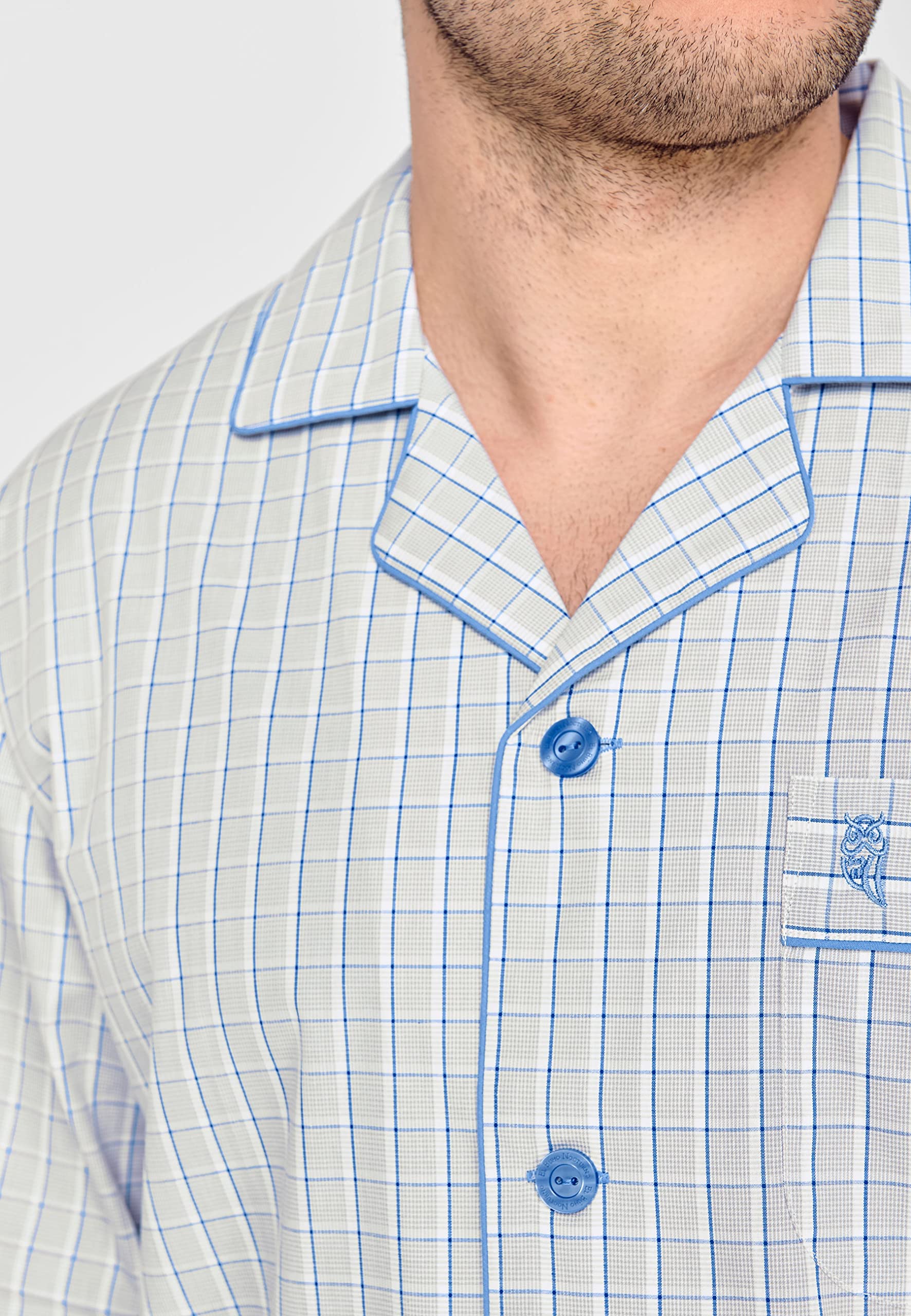 El Búho Nocturno Pigiama Uomo Lungo Cotone 100% - Popeline Set Classico Due Pezzi Giacca Maniche Lunghe Bottoni - Abbigliamento Notte Ospedale Leggero Autunno Estate Taglie Forti