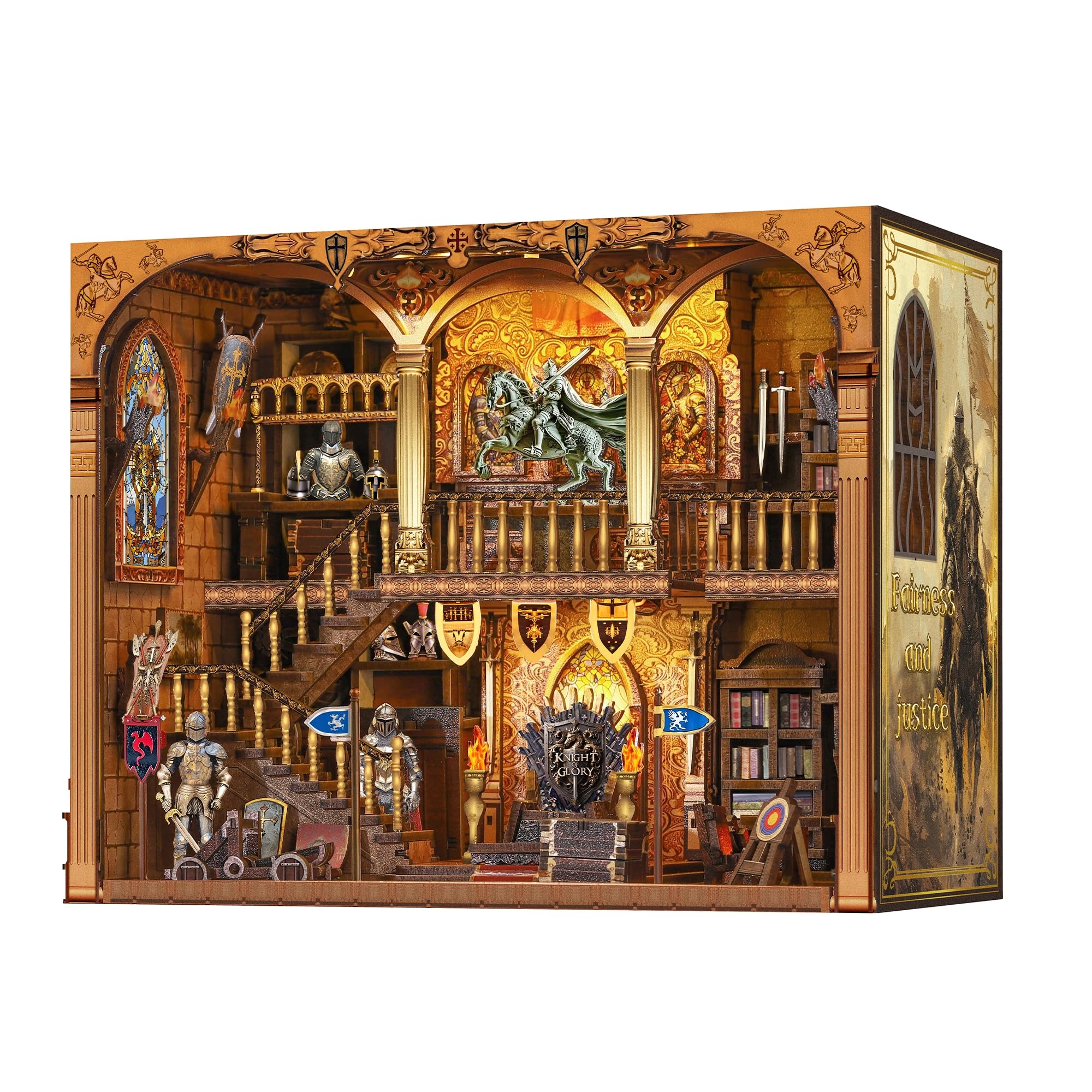 Book Nook Kit - DIY Mittelalterliche Burg Buchecke für Erwachsene & Jugendliche, 3D Holzpuzzle Bücherregaleinsatz mit LED-Lichtern, einzigartiges kreatives Bastelgeschenk für Wohnkultur & Modellbau