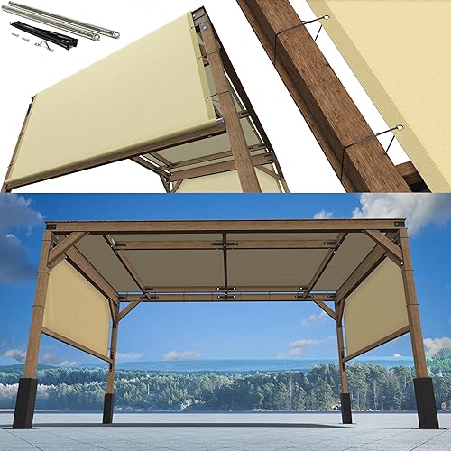 Miniatura 1 de ShadeMart Cubierta de pérgola beige de 8 pies de ancho x 16 pies de largo, con varillas y ojales de acero inoxidable con peso de acero inoxidable,