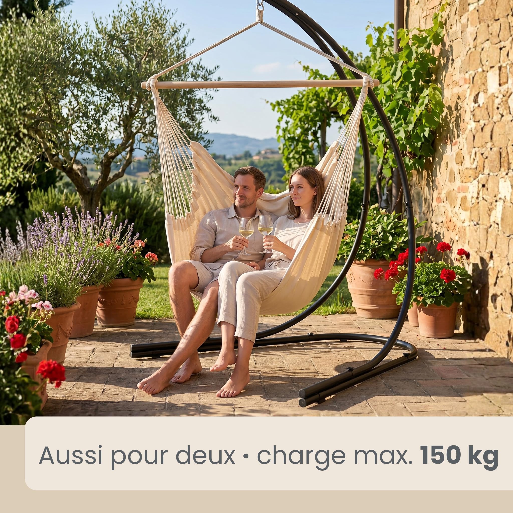 AMANKA Jusqu'à 150kg : Support pour Fauteuil Suspendu - 210cm Support Chaise Suspendue - Cadre Aesthetic pour Fauteuil de Jardin Siege Suspendu Fauteuil a Suspendre - Support Sac de Frappe sur Pied
