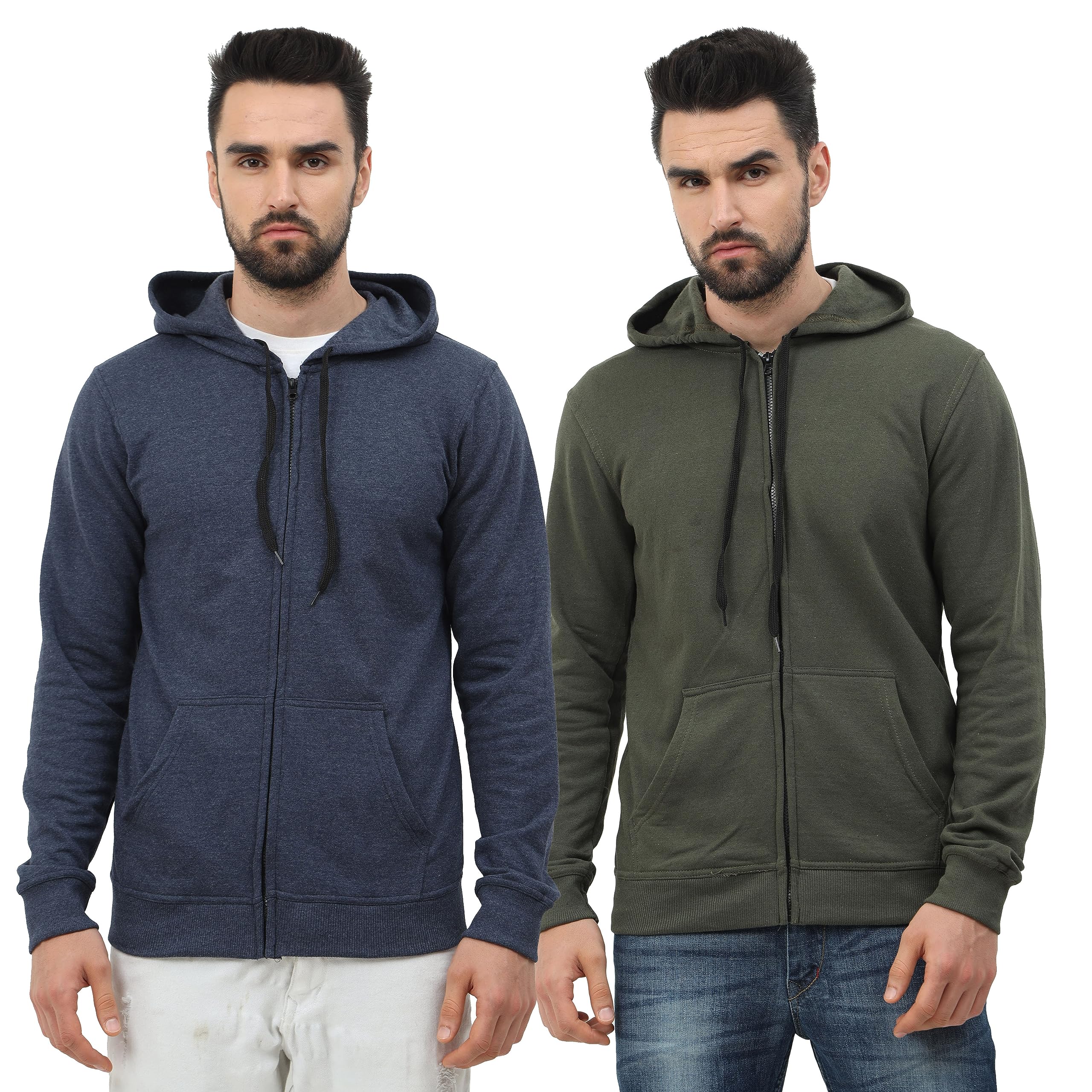 wafaa Men's Cotton Plain Hooded Neck Full Zipper Sweatshirt Hoodies with Kangaroo Pocket - (Pack of 2)-picture-54