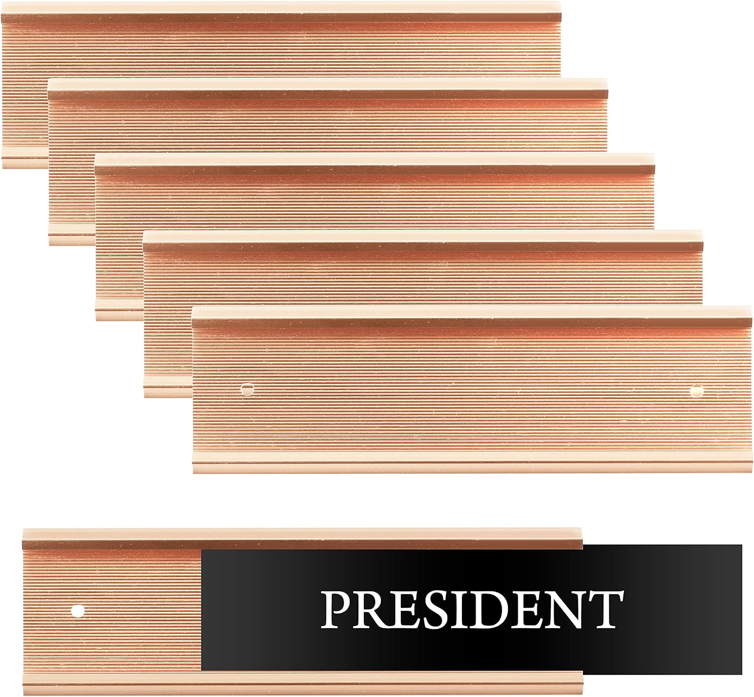 Set of 6 – Sturdy and Elegant Rose Gold Aluminum Wall Mount Name Plate Holder, Office Business Door Sign Holder, 8” X 2” - Hardware and Inserts are Not Included