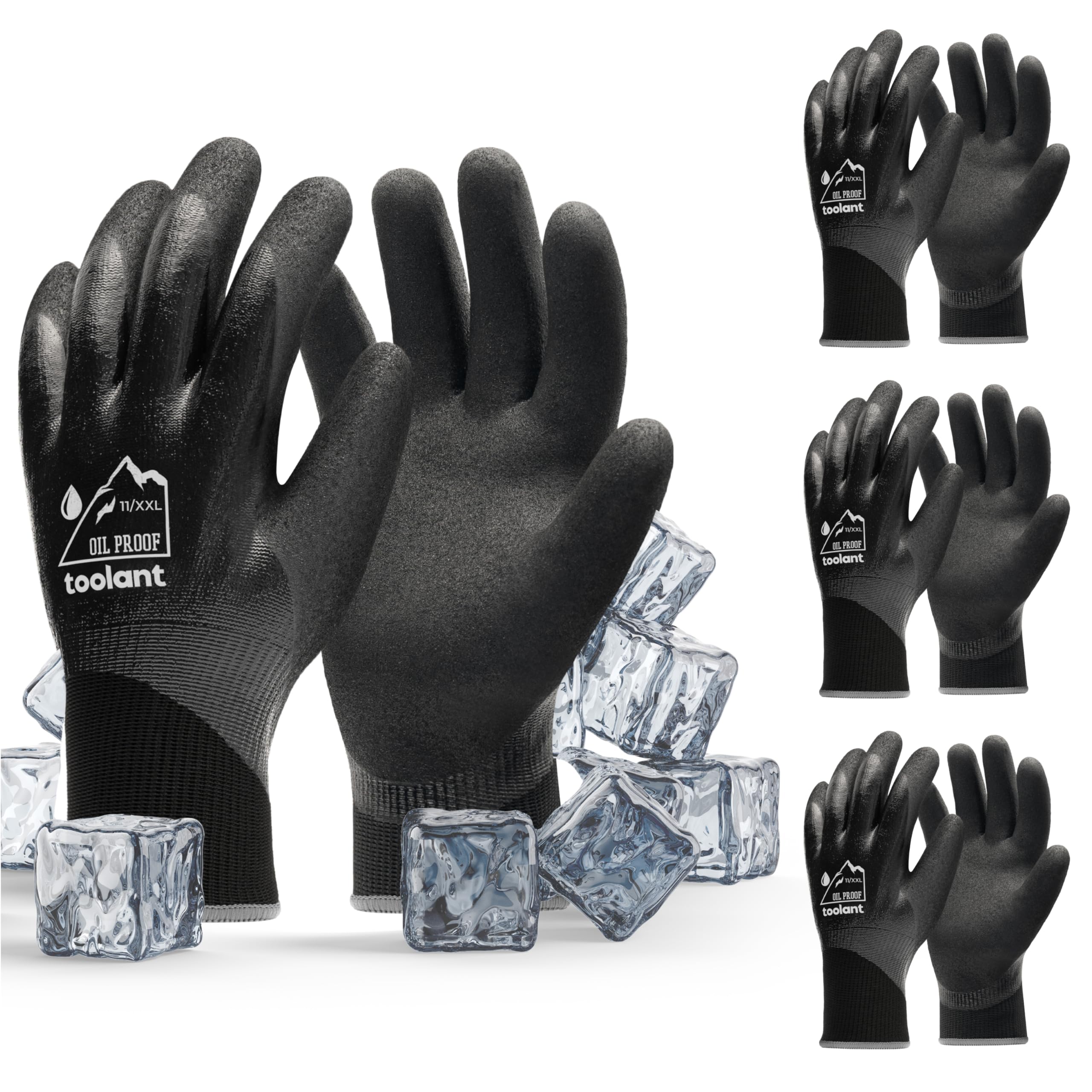 Waterproof Gloves Bulk Pack for Men and Women, 3 Pairs, Freezer Gloves with Grip, Double Nitrile Dipped for Extreme Oil Repellent, for Construction,