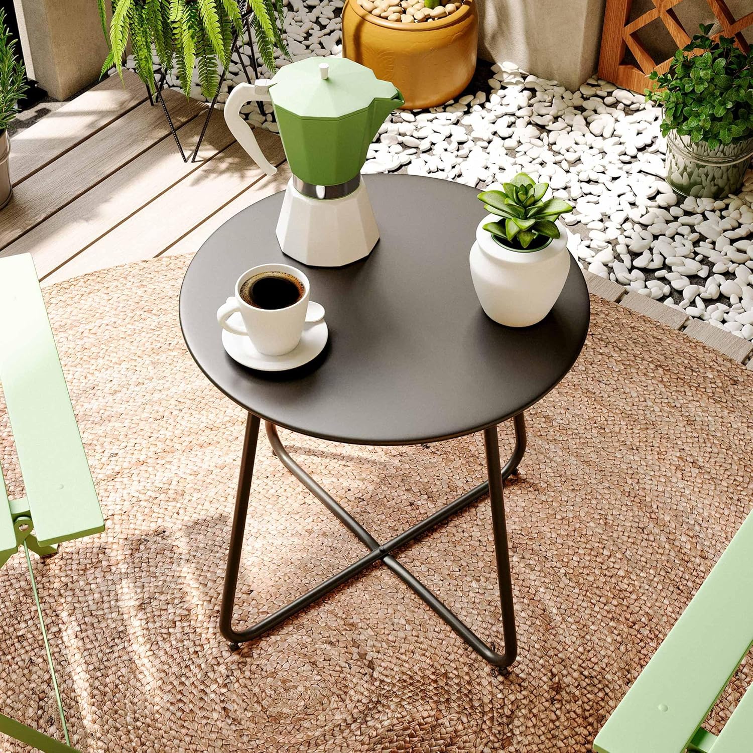 LAUSAINT HOME 18" Outdoor Side Table, 1 Pack Small Round Patio Table with Adjustable Footpads, Powder Coated Steel Coffee Table for Patio, Balcony, Porch and Garden, Black