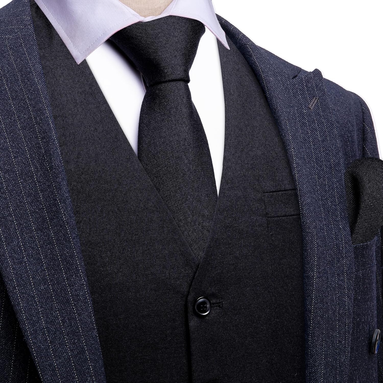 Barry.Wang Mens Suit Vest Tie Set Linen V-neck Waistcoat Clip Hanky Cufflinks Vintage Tuxedo Casual Wedding Business 5PCS