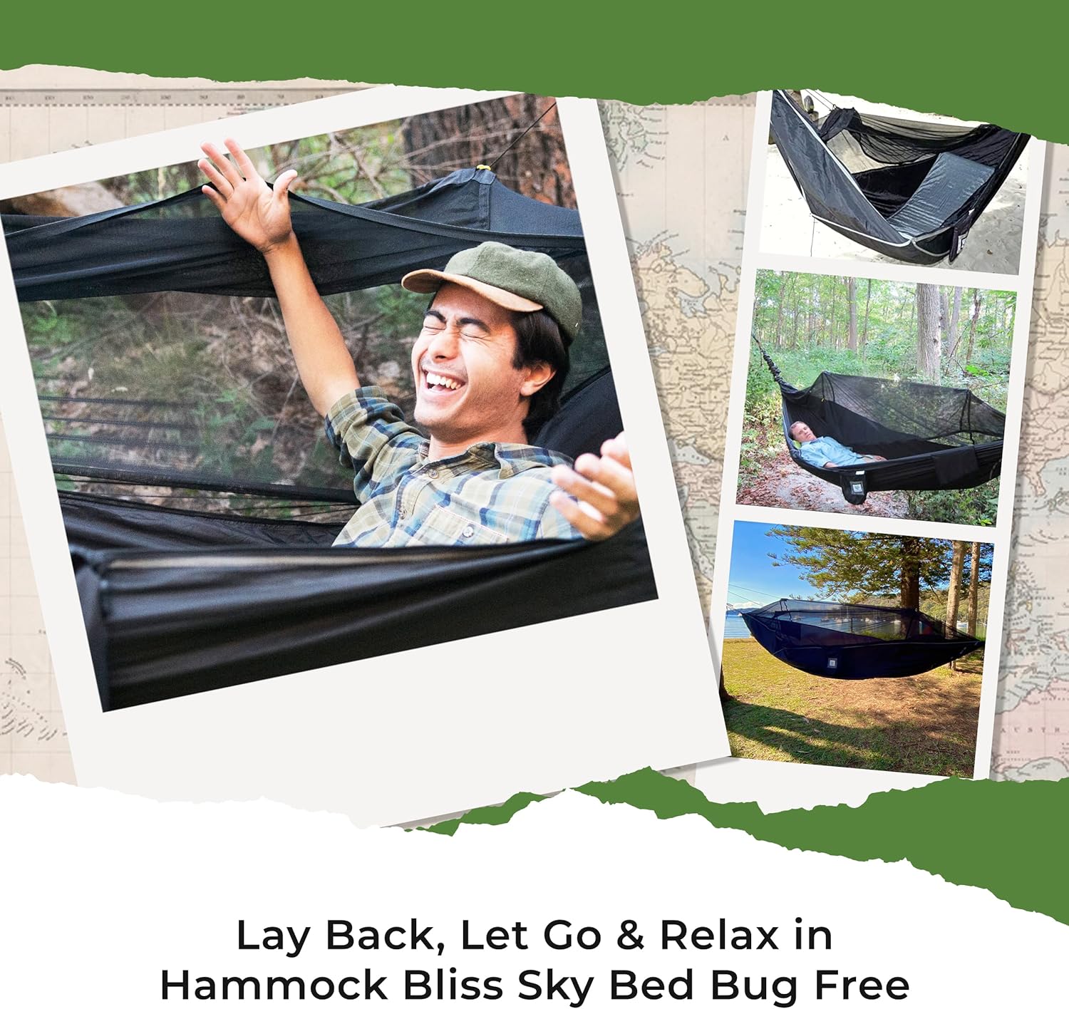Hammock Bliss Sky Bed Bug Free - Insect Free Hanging Tent That Hangs Like A Hammock But Sleeps Like A Bed - Unique Asymmetrical Design Creates An Amazing Lay Flat Camping Hammock Sleeping Experience