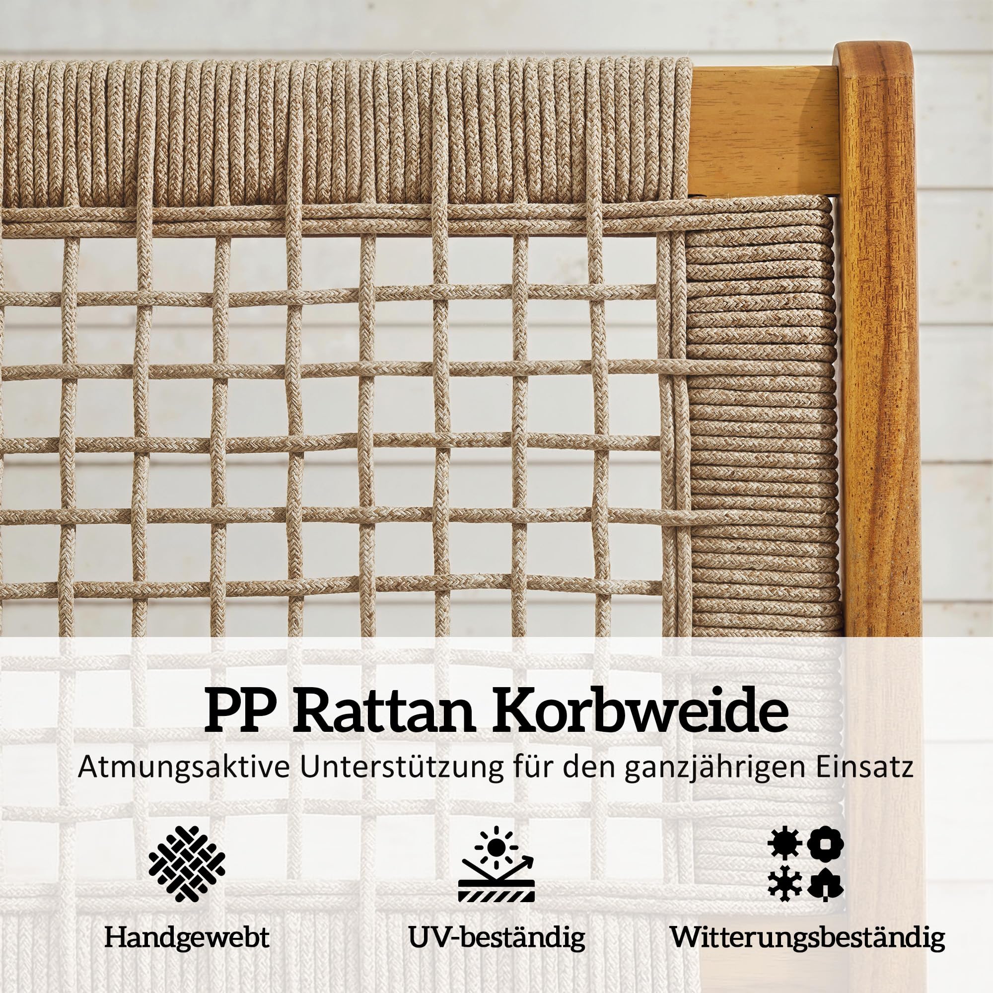 Outsunny Gartensessel mit Hocker 2-Teilig Verstellbare Füße 160 kg Beige | Akazienholz, Outdoor Loungesessel mit Rattan-Sitz, Boho-Stil, Polyrattan Lounge Set, Gartensessel für Garten Balkon
