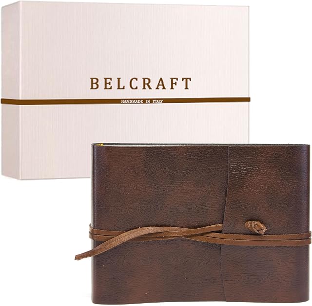 Tivoli Medium Recycled Leather Bound Photo Album, Made in Italy, Memory Photo Album, Scrapbook, Picture Album 6x4, A5 (16x21 cm) Brown